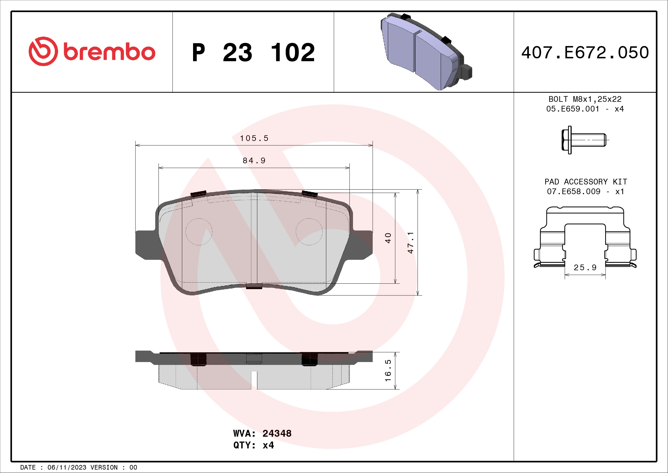 A.B.S. P 23 102 BREMBO Bremsbelagsatz, Scheibenbremse